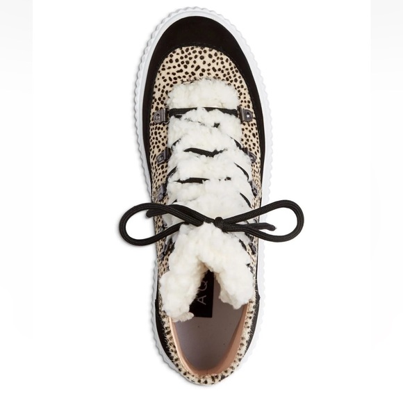 AQUA Womens Mini Pony Dots Beige Faux Fur Platform Hi Top Sneakers sz 8 NWT - Picture 2 of 11